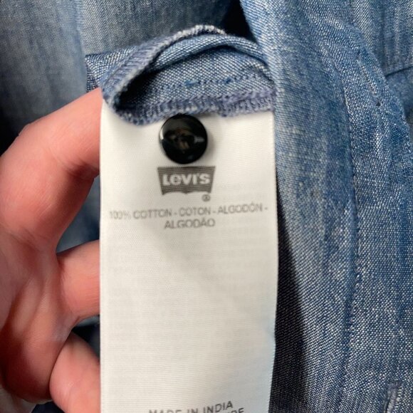 Levi's SMALL Modern Fit Cotton Colorblock Button Down Raglan Retro Work Shirt - Picture 5 of 5